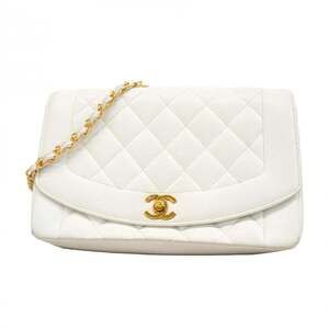Chanel Diana Matelasse Chain Shoulder Bag in Caviar Skin, White, Women's